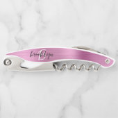 Pink Faux Brushed Metal Monogram Script Kurkentrekker (Voorkant)