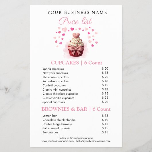Pink Faux Crochet Cupcake Bakery Price List Flyer (Achterkant)