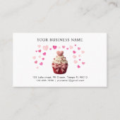 Pink Faux Crochet Heart Cupcake Bakery Klantenkaartje (Voorkant)