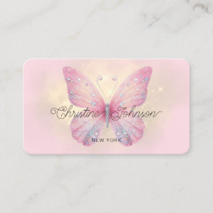 Pink Faux glitter Butterfly logo Visitekaartje