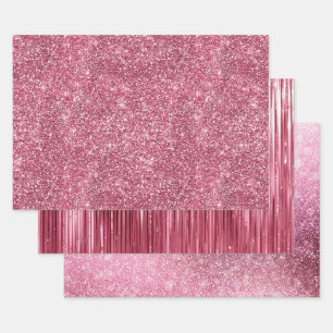 Pink Faux Glitter & Glam Inpakpapier Vel