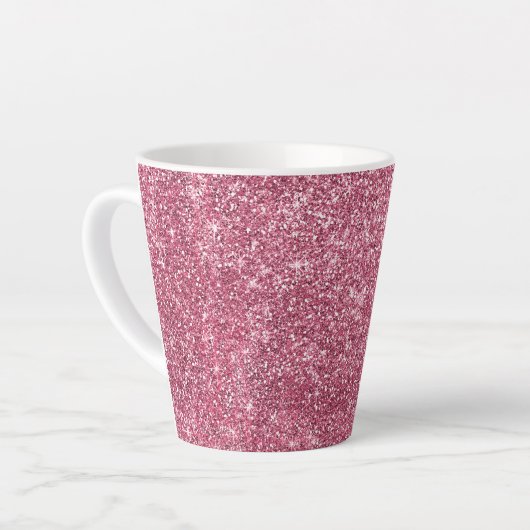 Pink Faux Glittery Stripes Latte Mok (Linkerhoek)