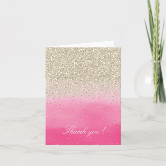 Pink Faux Gold Glitter Confetti Bedankt (Voorkant)