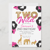 Pink Faux Gold Safari Twee Wild Verjaardag Uitnodi Kaart (Voorkant)