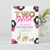 Pink Faux Gold Safari Twee Wild Verjaardag Uitnodi Kaart (Staand voorkant)