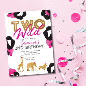 Pink Faux Gold Safari Twee Wild Verjaardag Uitnodi Kaart