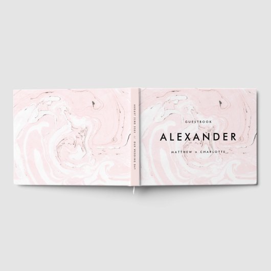 PInk Faux Marble Modern Wedding Guestbook Gastenboek (Volledig)