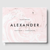 PInk Faux Marble Modern Wedding Guestbook Gastenboek (Voorkant)