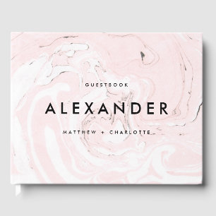 PInk Faux Marble Modern Wedding Guestbook Gastenboek