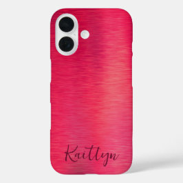 Pink Faux Metallic Shimmer Script gepersonaliseerd iPhone 16 Hoesje