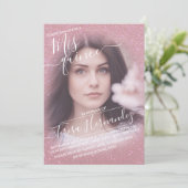 Pink Faux Sparkly Glitter Ombre Photo Quinceañera Kaart (Staand voorkant)