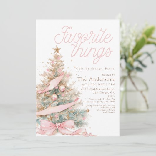 Pink Favorite Things Gift Exchange Christmas Kaart (Staand voorkant)