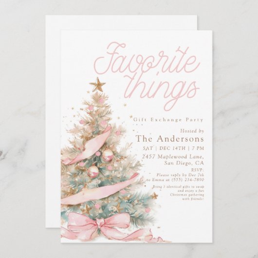 Pink Favorite Things Gift Exchange Christmas Kaart (Voorkant / Achterkant)