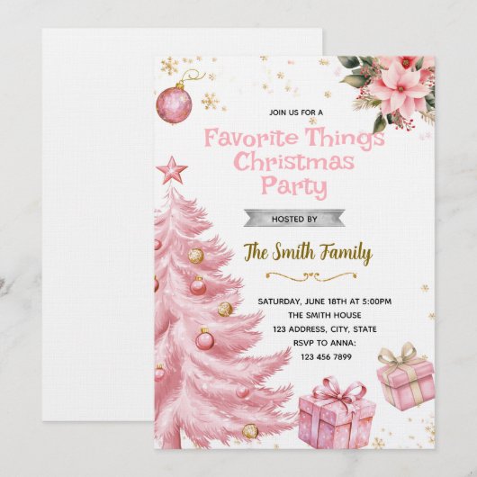 Pink Favorite Things Party Invitation Kaart (Voorkant / Achterkant)