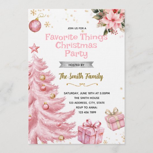 Pink Favorite Things Party Invitation Kaart (Voorkant)
