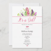 Pink Feather Boho Baby shower Uitnodiging (Voorkant)