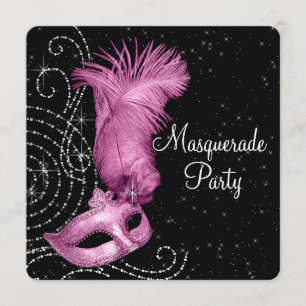 Pink Feather Mask Masquerade Party Kaart