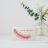 Pink Feather Minimalist Makeup Artist Visitekaartje (Staand voorkant)