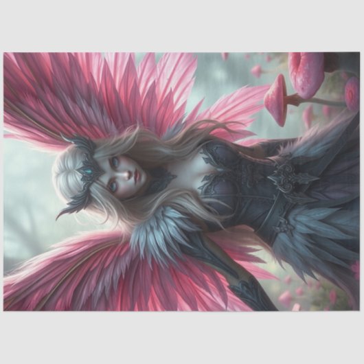 Pink Feathered Fairy Fantasy Tissuepapier (Voorkant)