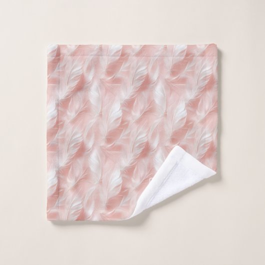 Pink Feathers Delicate White Monogrammed Bad Handdoek (Wasdoekje)