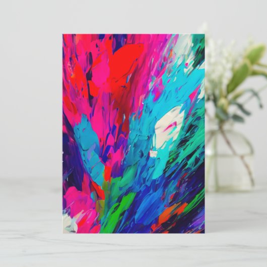 Pink Feathers Fingerpainting Card Uitnodiging (Staand voorkant)