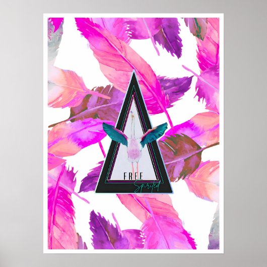 Pink Feathers Free Spirited Flamingo Art poster (Voorkant)