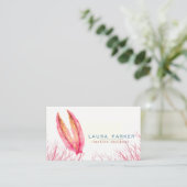 Pink Feathers Waterverf Boho Girly Chic Visitekaartje (Staand voorkant)