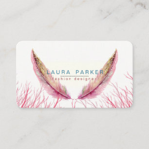Pink Feathers Waterverf Boho Girly Chic Visitekaartje