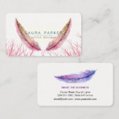 Pink Feathers Waterverf Boho Girly Chic Visitekaartje (Voorkant / Achterkant)