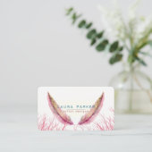Pink Feathers Waterverf Boho Girly Chic Visitekaartje (Staand voorkant)