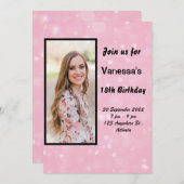 Pink Feminine Birthday Invitation Kaart (Voorkant / Achterkant)