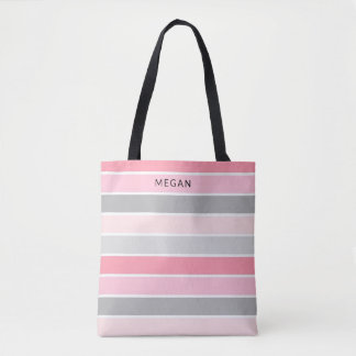 Pink Feminine Stripes with your name Tote Bag