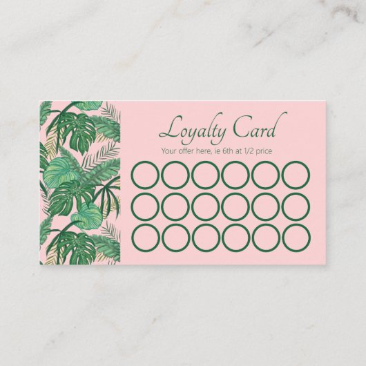 Pink Feminine Tropical Monstera Oerwoud Palm Klantenkaartje (Achterkant)