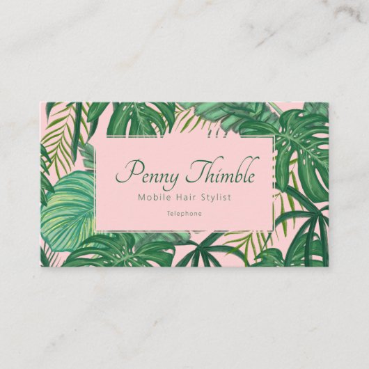 Pink Feminine Tropical Monstera Oerwoud Palm Klantenkaartje (Voorkant)