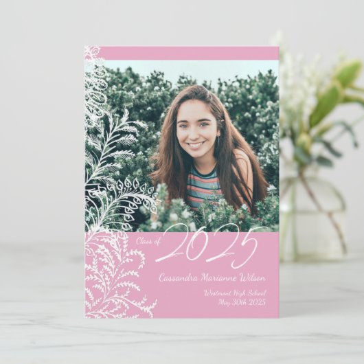 Pink Fern  Foto Afstuderen Kaart (Staand voorkant)