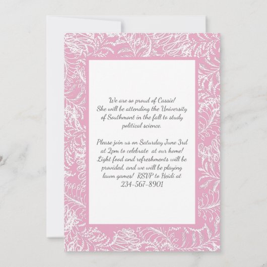 Pink Fern  Foto Afstuderen Kaart (Achterkant)