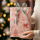 Pink Festive Christmas Whimsical Pattern Gift Bag  Medium Cadeauzakje