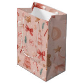 Pink Festive Christmas Whimsical Pattern Gift Bag  Medium Cadeauzakje (Voorkant Gekanteld)