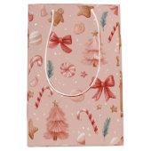 Pink Festive Christmas Whimsical Pattern Gift Bag  Medium Cadeauzakje (Voorkant)