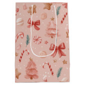 Pink Festive Christmas Whimsical Pattern Gift Bag  Medium Cadeauzakje (Achterkant)