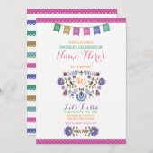 Pink Fiesta Birthday Floral Mexico Invitation Kaart (Voorkant / Achterkant)
