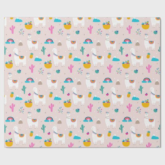 Pink Fiesta Llama Cadeaupapier (Vlak)