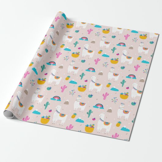 Pink Fiesta Llama Cadeaupapier (Uitgerold)