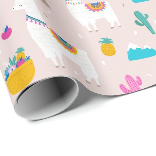 Pink Fiesta Llama Cadeaupapier (Rol Hoek)