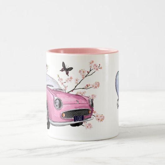 Pink Figaro coffee mug - koffiemok theemok roze Tweekleurige Koffiemok (Center)