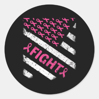 Pink Fight Support Squad Shirt US Flag Thin Line A Ronde Sticker