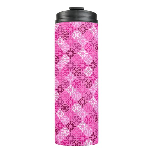 Pink Filigree Diamond Pattern Thermosbeker (Voorkant)