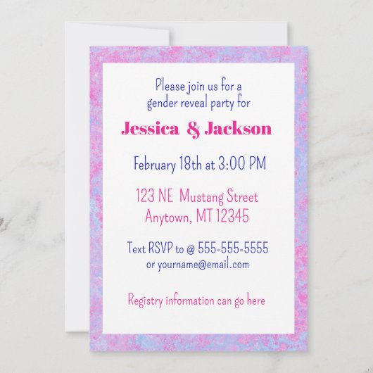 Pink Filly & Blue Colt Geslacht onthullen Kaart (Achterkant)