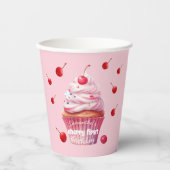 Pink First Cherry & Cupcake Birthday Party Papieren Bekers (Voorkant)