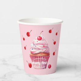 Pink First Cherry & Cupcake Birthday Party Papieren Bekers